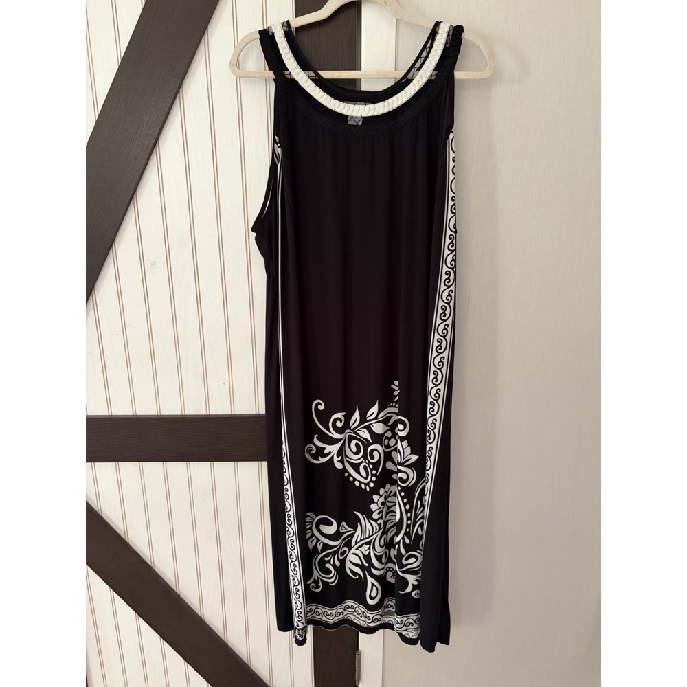 Catherines Black White Floral ArtToWear Maxi Dress Plus Size 2X Boho Sleeveless